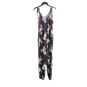 Ces Femme Black and Orange Floral Jumpsuit size M with shoulder ties